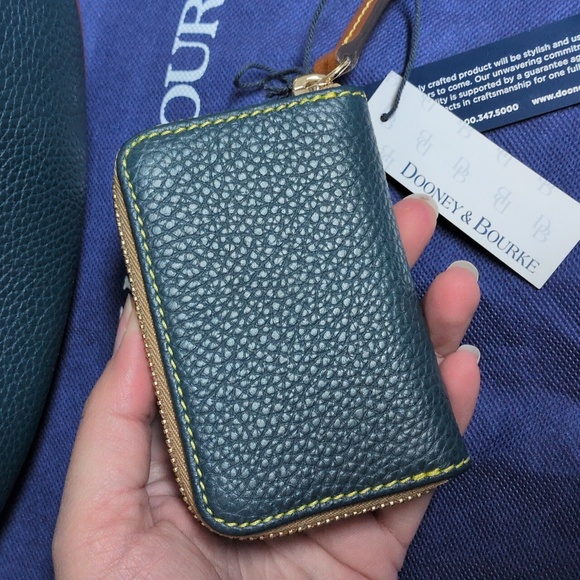 Dooney & Bourke Turnlock Hobo And Small Card Case Wallet Set Teal Leather NWT - Picture 10 of 13